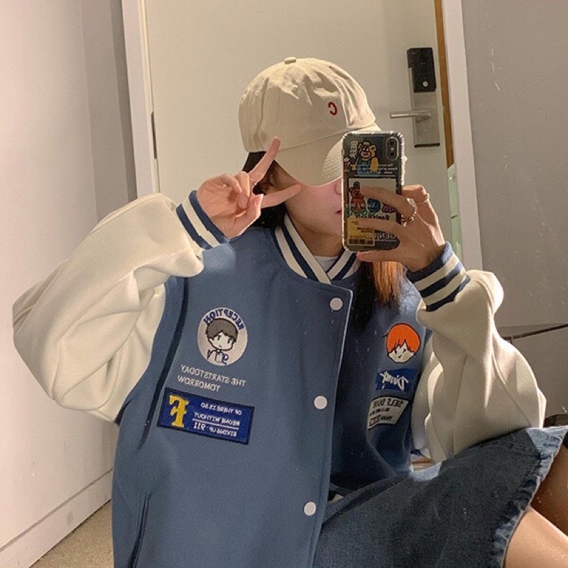 Áo khoác bomber unisex form rộng, Áo khoác nỉ bông ngoại cao cấp