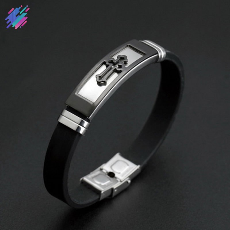 Vòng tay nam thiết kế trang trí chữ thập bằng thép titan