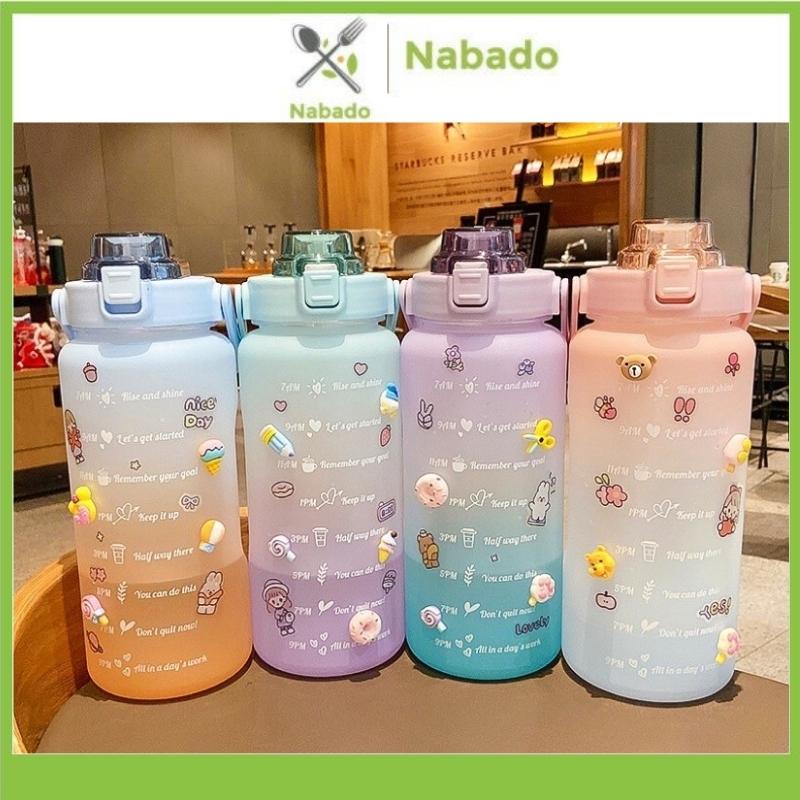 Bình Đựng Nước 2 Lít Dễ Thương Có Vạch Báo Giờ Uống Nước Phối Màu Cầu Vồng