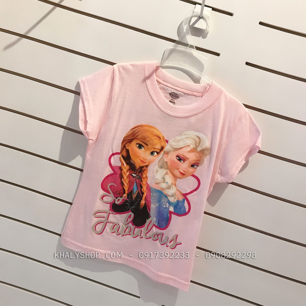 Áo thun tay ngắn trẻ em hình công chúa Elsa và Anna (Frozen) màu hồng nhạt size XS cho bé gái 4,5 tuổi (Mỹ US-UK) - ATFZ