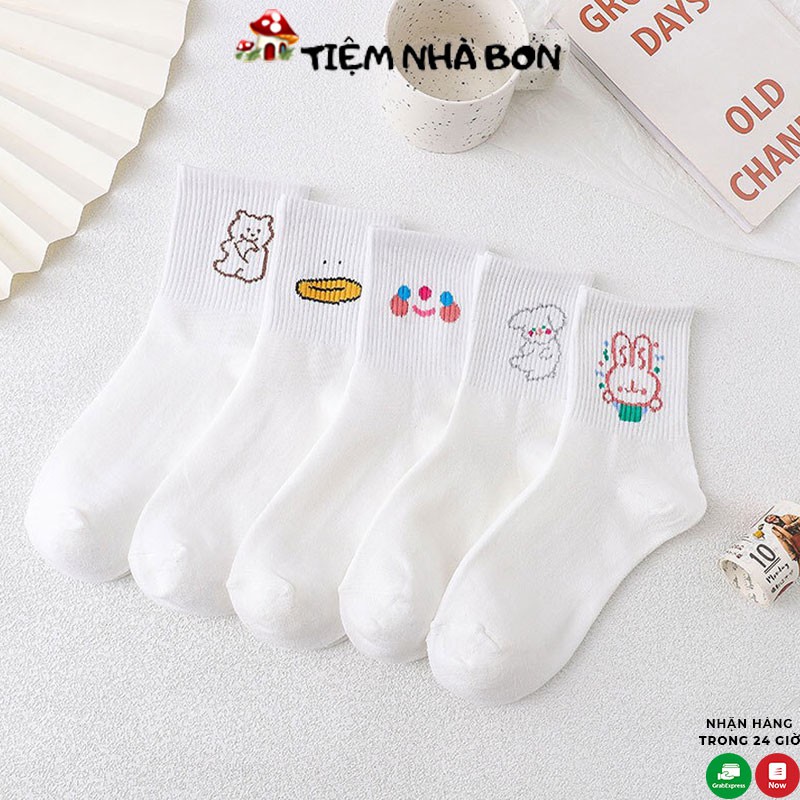 Tất cổ cao, Vớ cổ cao nữ họa tiết dễ thương vải co giãn thời trang unisex