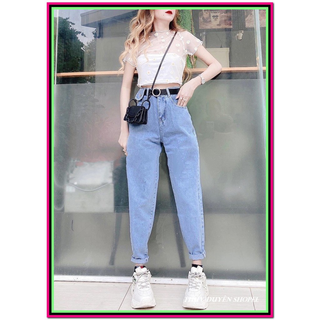 Quần jean nữ BAGGY TÚI LẮP 9 TẤC xanh nhạt DUYEN7