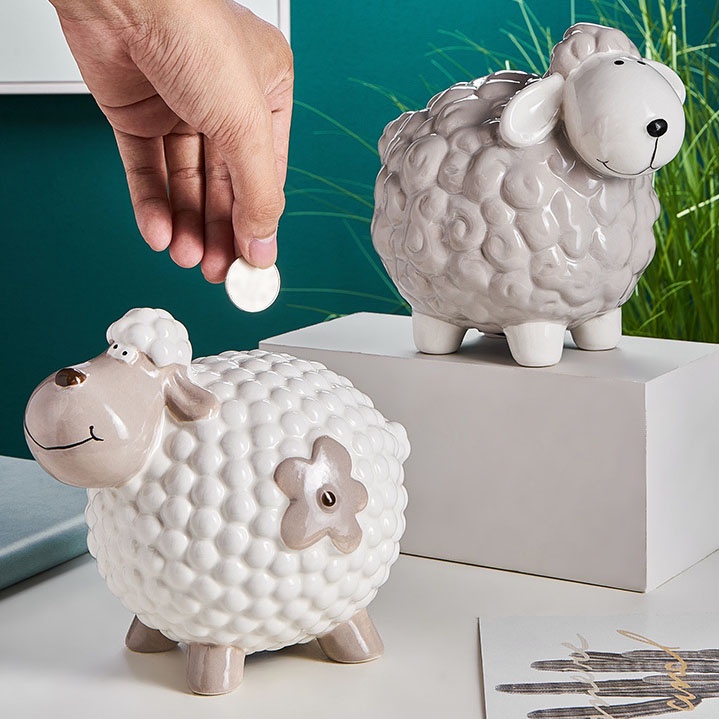 Gốm Trang Trí - Ống Heo Tiết Kiệm Hình Chúc Cừu Bằng Sứ Ngộ Nghĩnh Đáng Yêu Phong Cách Bắc Âu - Scandinavian