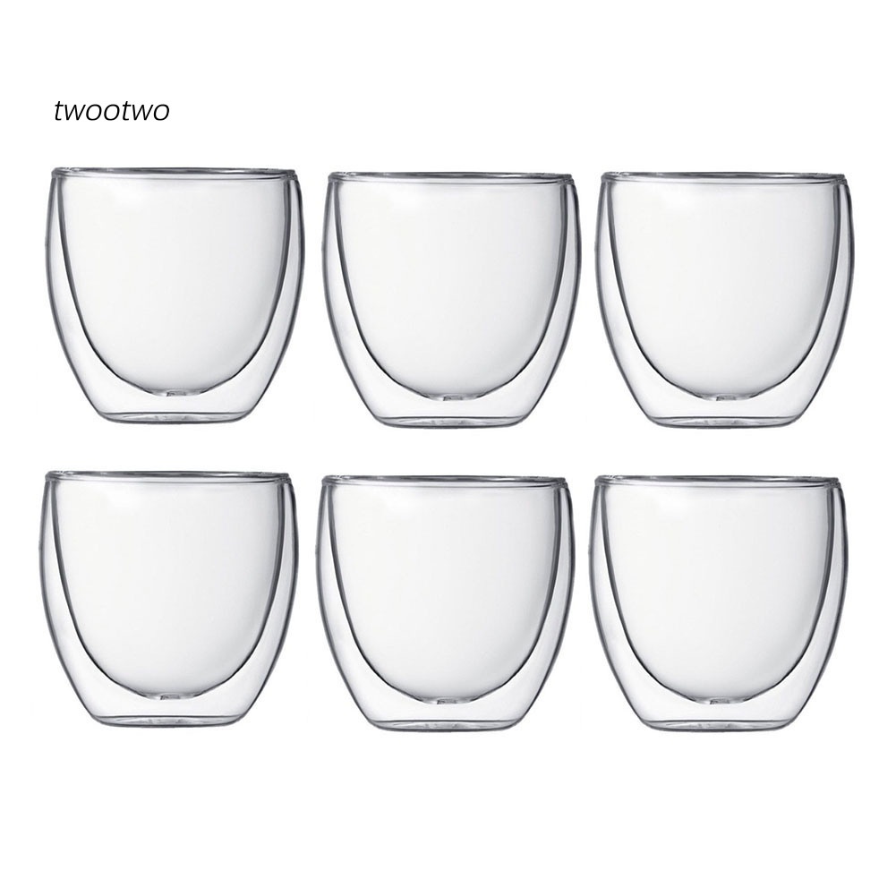 Set 6 cốc thủy tinh uống trà cà phê 80ml 2.7oz cách nhiệt hai lớp