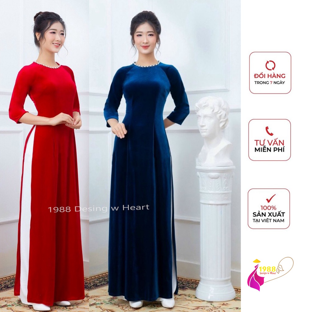 ÁO DÀI NHUNG TRUYỀN THỐNG CỔ ĐÍNH NGỌC SANG TRỌNG 1988 DESIGN