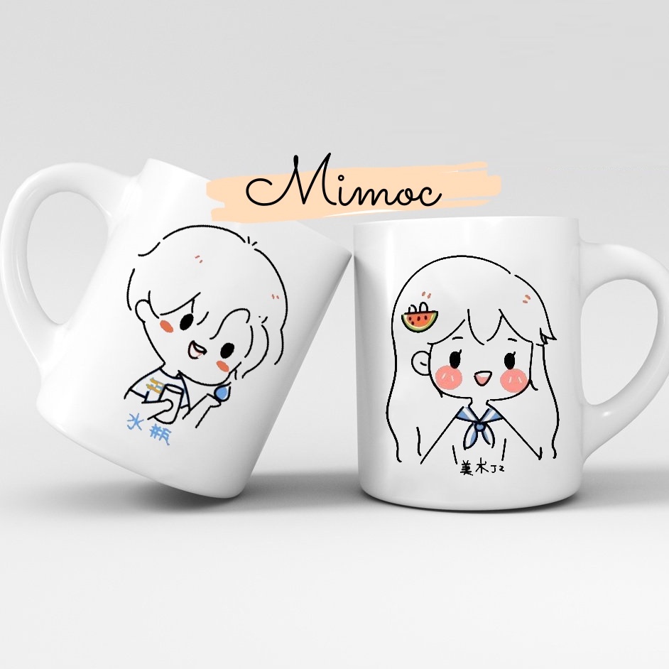 Ly sứ đôi tình yêu in hình cặp đôi trai gái cute