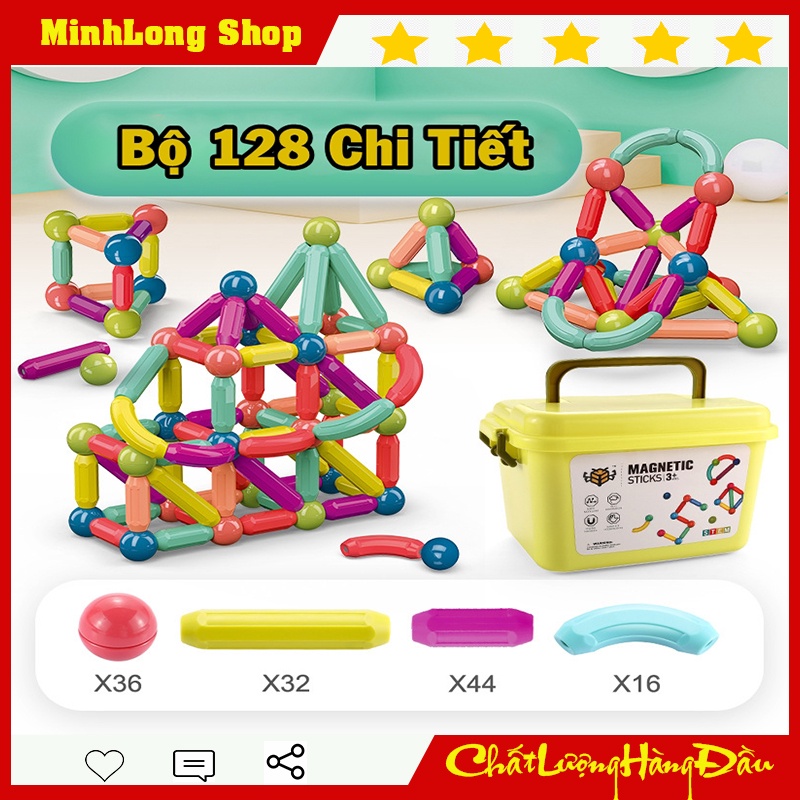 Đồ chơi xếp hình nam châm Magnetic 72 chi tiết, 84 chi tiết và 128 chi tiết