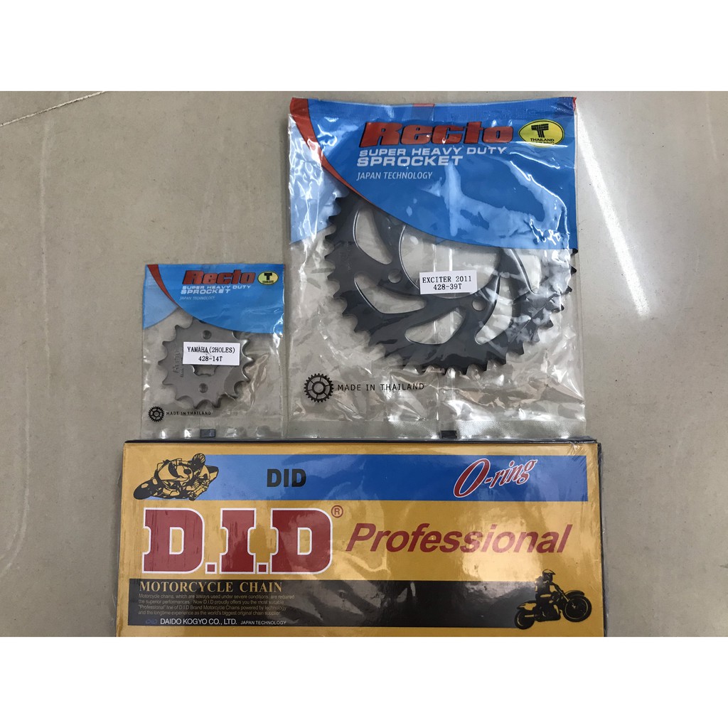 Bộ nhông, sên, dĩa Exciter 135(5 số)( nhông14, dĩa 39, sên DID gold có phốt)