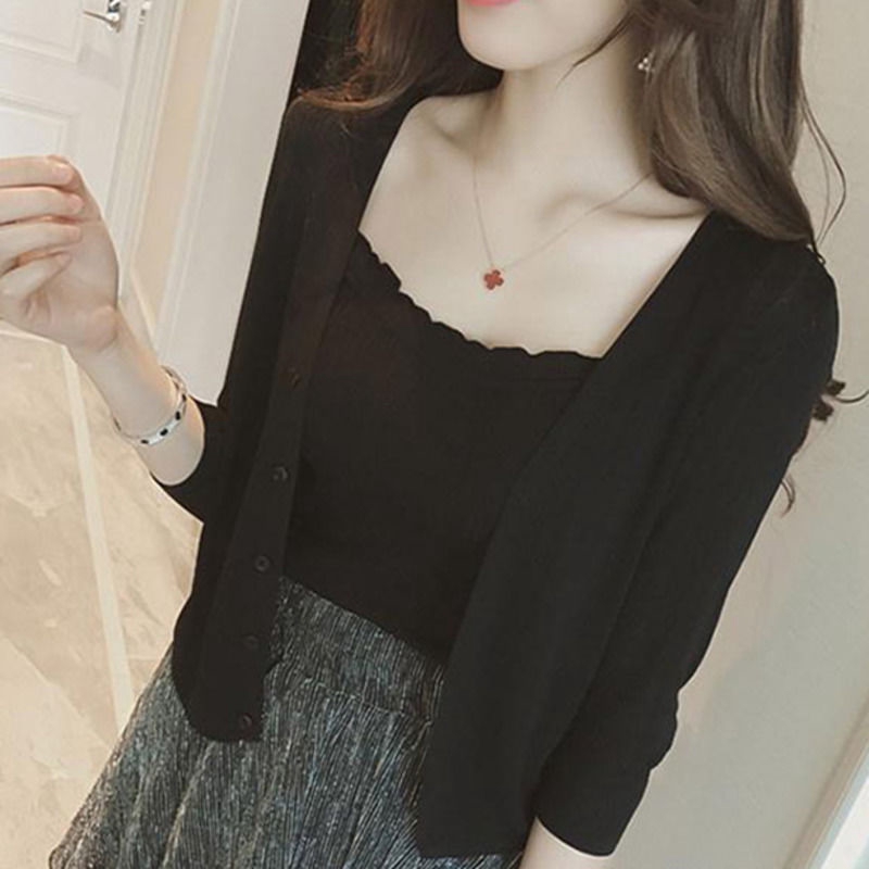 Áo Khoác Cardigan Dệt Kim Mỏng Tay Dài Cổ V Chống Nắng Cho Nữ | BigBuy360 - bigbuy360.vn