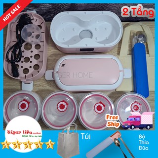 Hộp Cơm cắm điện Giữ nhiệt MInistyle 1, 2 Tầng - Tigerlife 2022 Tặng Kèm Bộ Đũa, Túi Xách 2- 4 Bát Inox Hâm Nóng Và Nấu