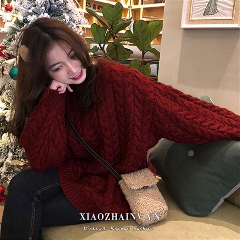 Áo sweater nữ Xiaozhainv tay dài dáng rộng phong cách Hàn Quốc