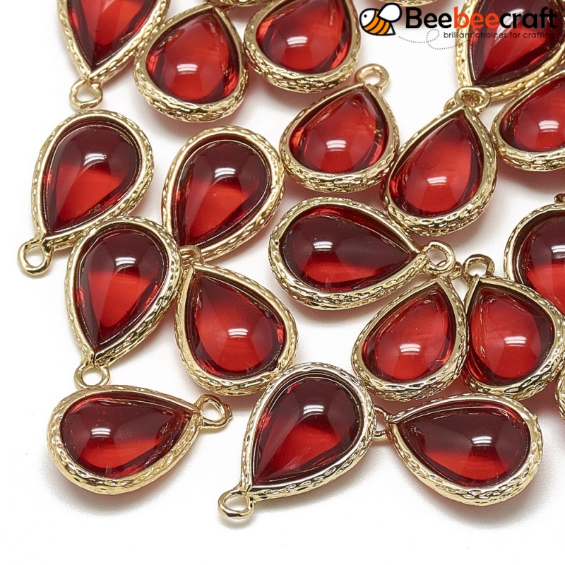 Set 1-5 Mặt Dây Chuyền Thủy Tinh Hình Trái Tim/ Giọt Nước/Hình Vuông Màu Vàng Đồng