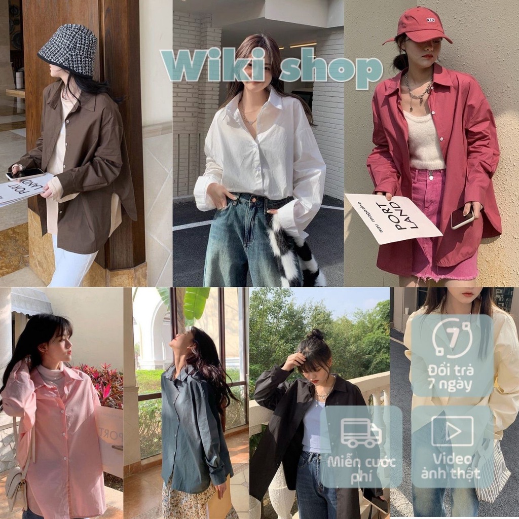 Áo sơ mi dài tay trơn không họa tiết nam nữ unisex 9 màu form rộng oversize chất thô học sinh công sở trơn basic
