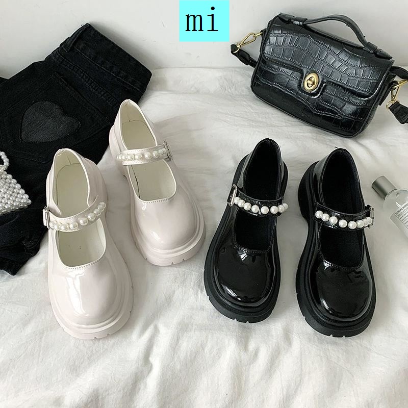 Giày da đế dày size lớn 41-43 phong cách retro Pháp xinh xắn cho nữ