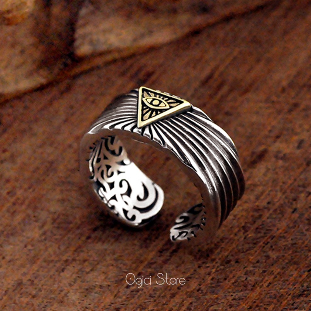 Nhẫn nam nữ thời trang, Nhẫn nam Eye of Horus vòng mở  xu hướng cổ điển thời thượng, Cá tính, Unisex