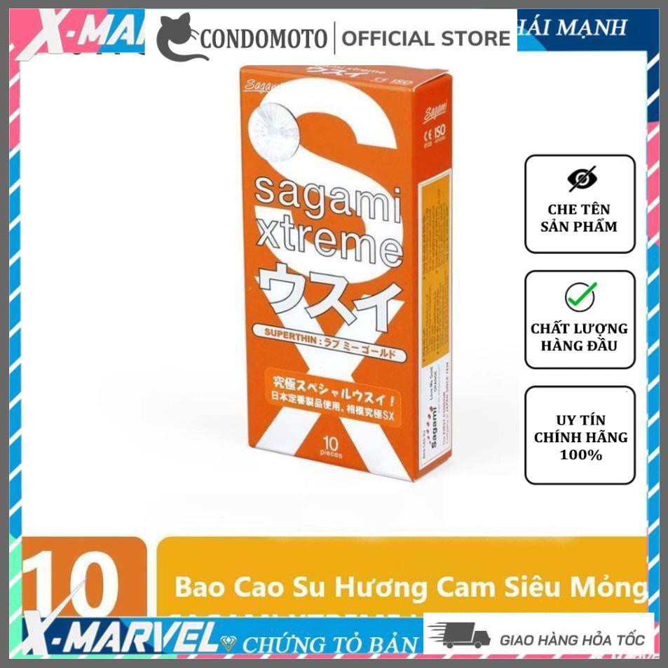 Bao cao su SIÊU MỎNG tăng KHOÁI CẢM kéo dài thời gian. Bcs GAI BI lớn Sagami Xtreme Orange