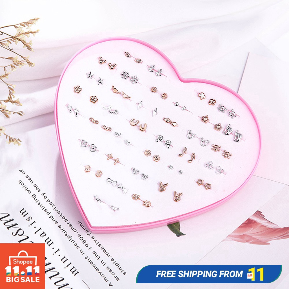 Set 36 Đôi Bông Tai Hình Hoa Đính Đá Thời Trang Cho Nữ