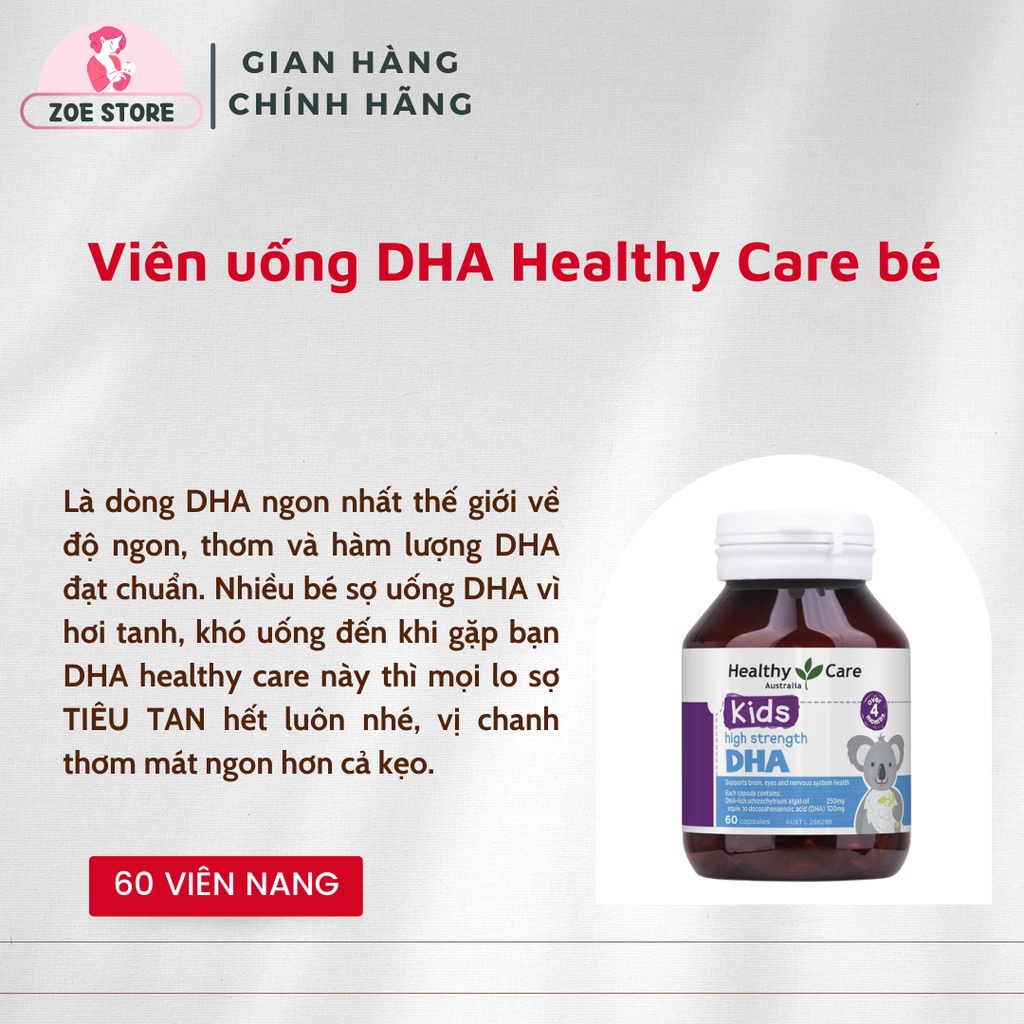 Viên bổ sung DHA Healthy Care cho bé  của Úc, giúp bé phát triển não bộ, thông minh, lanh lợi