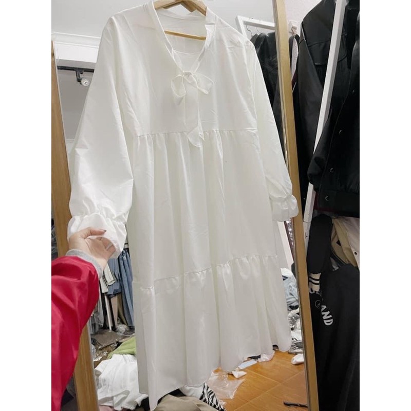 [Mã FAMAYWA2 giảm 10K đơn 50K] Đầm Babydoll Dài Tay Cột Nơ Nữ Tính | BigBuy360 - bigbuy360.vn