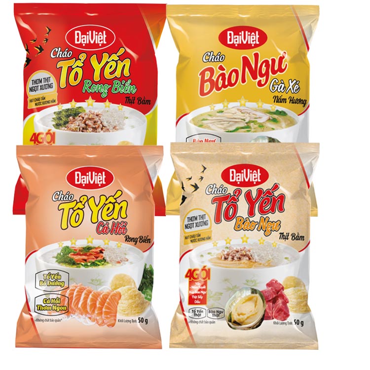 Combo 08 cháo Tổ yến Đại Việt - 4 vị - Ăn liền - Gói 50gr