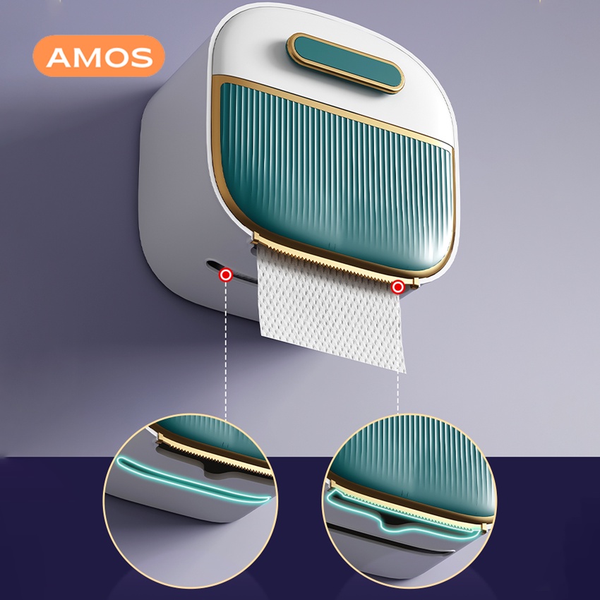 Hộp đựng giấy vệ sinh đa năng AMOS chất liệu ABS | Kệ nhà tắm 2 ngăn tiện lợi tặng kèm miếng dán
