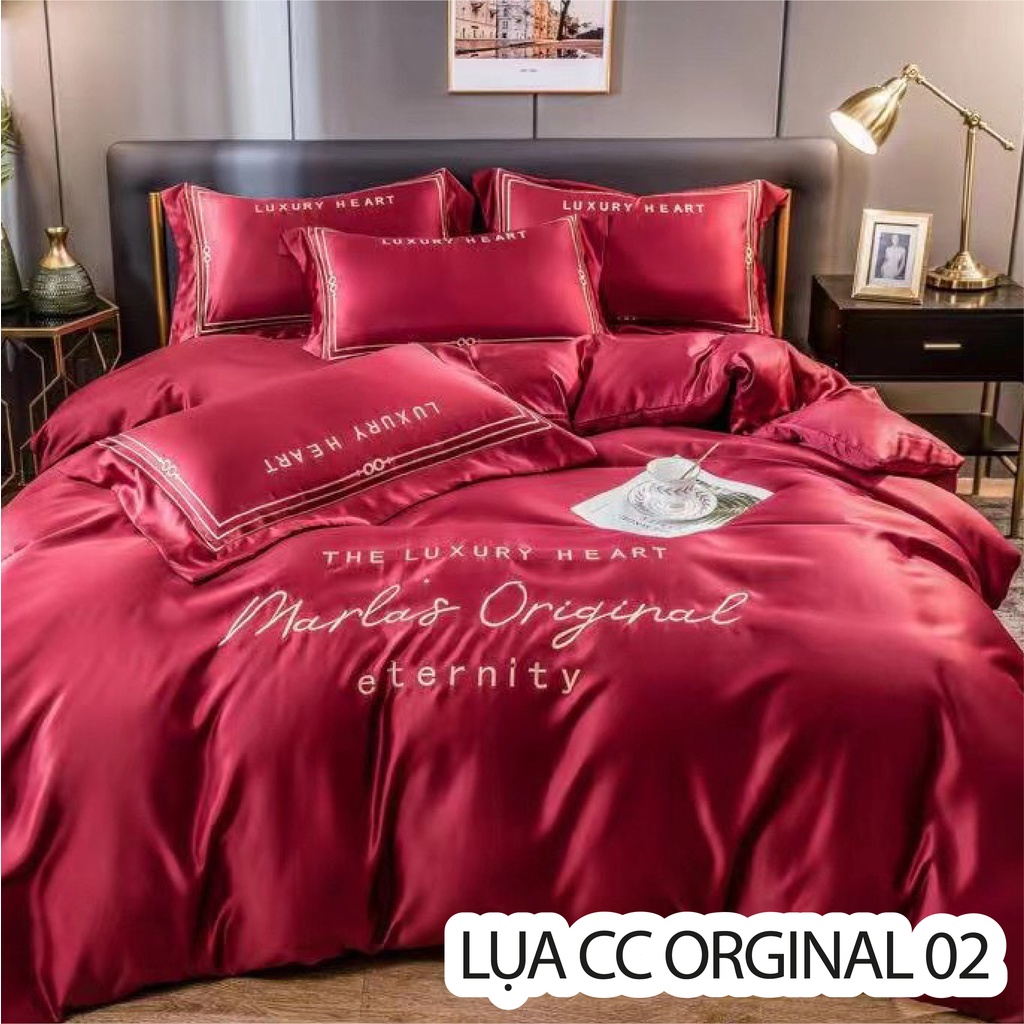 Trọn Bộ Chăn Ga Vỏ Gối Lụa Cotton Cao Cấp Thêu Chữ ORGINAL - Họa Tiết thêu nổi - Màu Sắc Sang Trọng