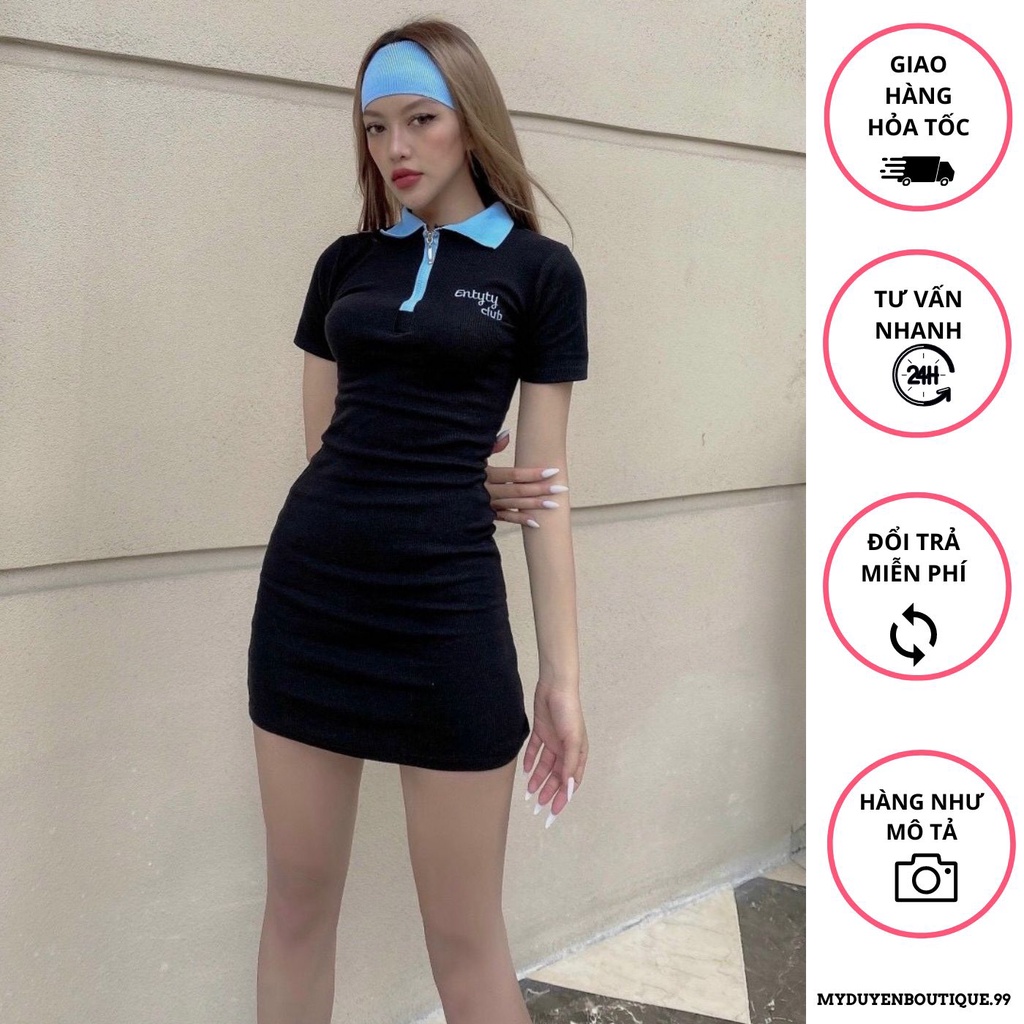 Đầm ôm body cổ polo form ngắn sexy thêu chữ ENTYTY CLUB ( ảnh thật - ảnh cuối )