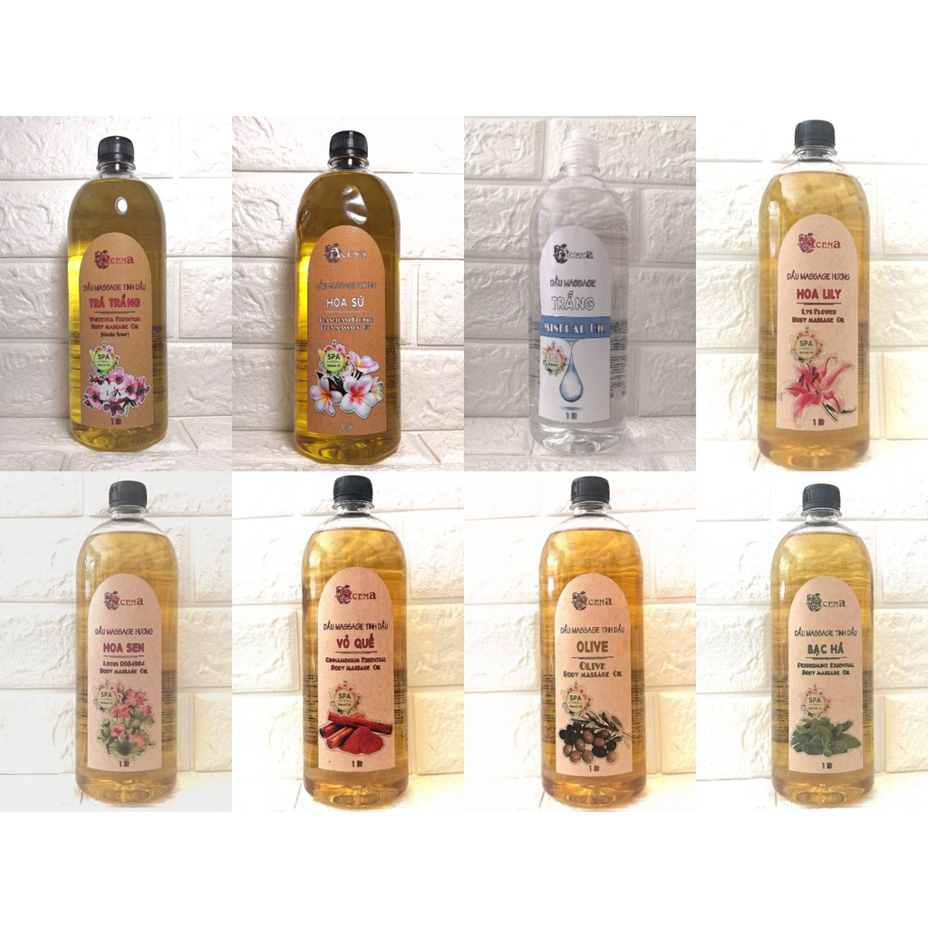 (1000ml) Dầu Massage Body Tinh Dầu ACENA Chuyên Dụng Spa Trơn Tay, Nhiều Mùi Thơm Sả, Bưởi, Lavender, Gừng, Lài, Sen