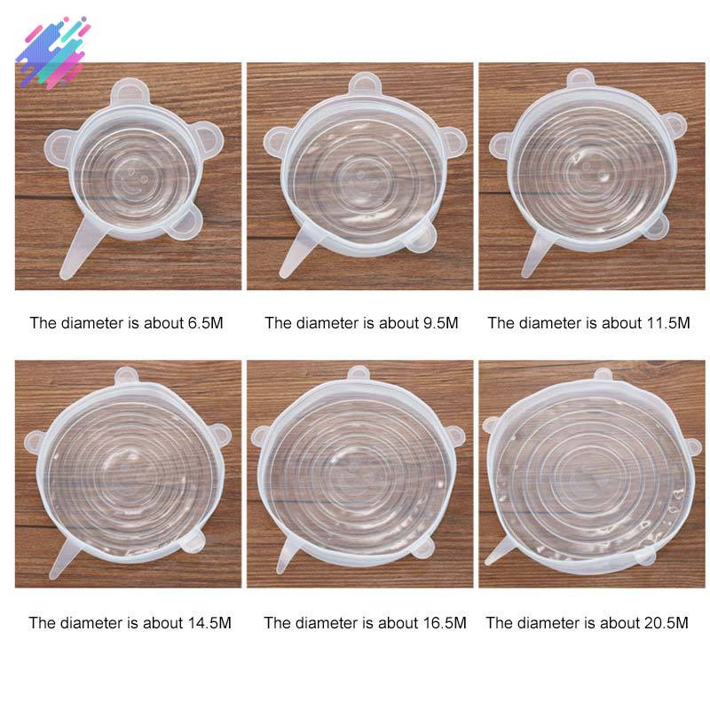 Bộ 6 nắp silicone có thể sử dụng nhiều lần và có thể kéo dãn tiện dụng