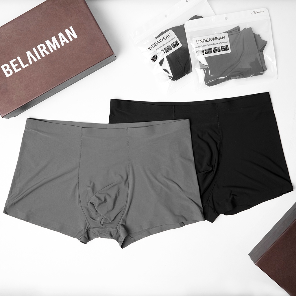 Quần lót BOXER nam vải thun lụa tự nhiên 100% kháng khuẩn, khử mùi, co giãn tốt - BELAIRMAN