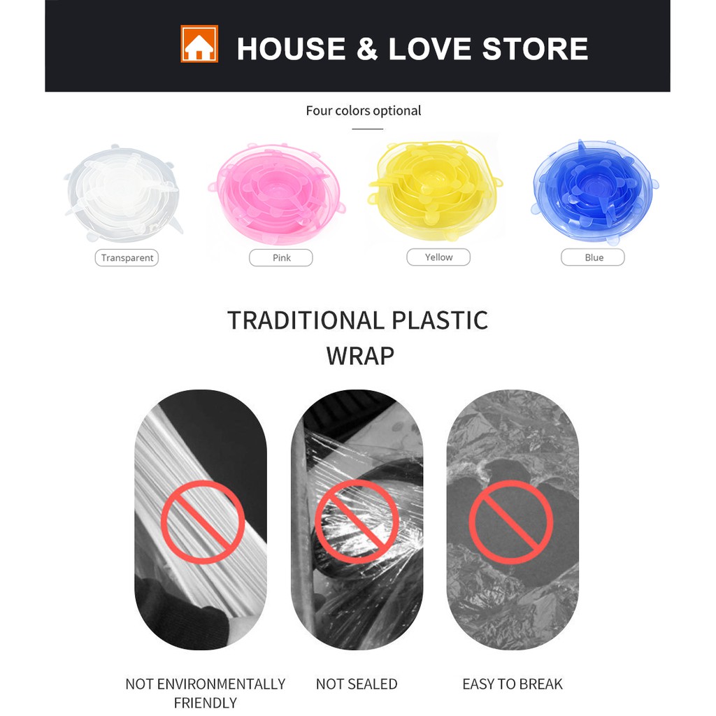 Bộ 6 Nắp Silicon Đậy Tô Chén Bảo Quản Thực Phẩm 365 Độ