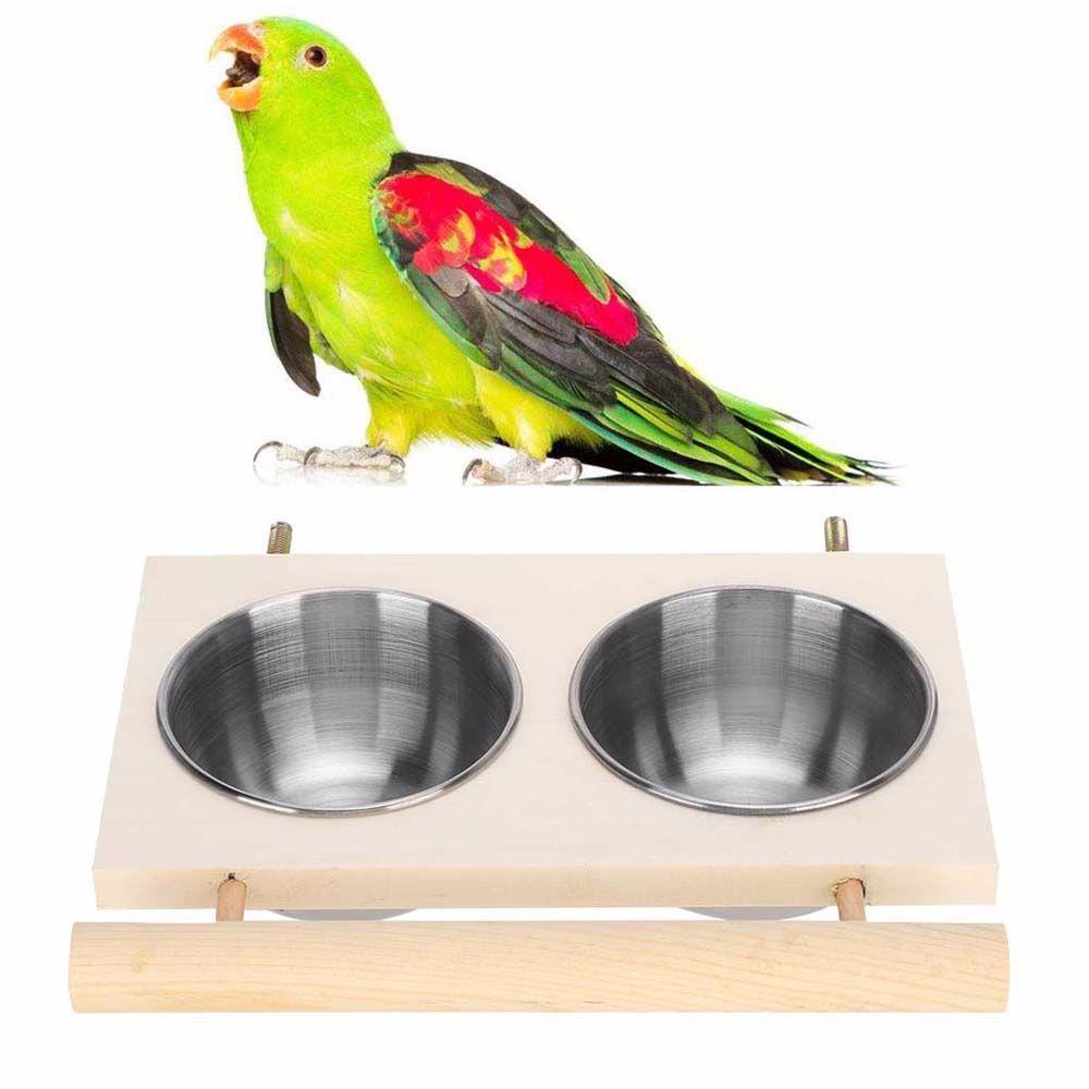 Khay Đựng Thức Ăn Nước Uống Bằng Gỗ Kèm Đế Treo Tiện Dụng Cho Chim Cảnh