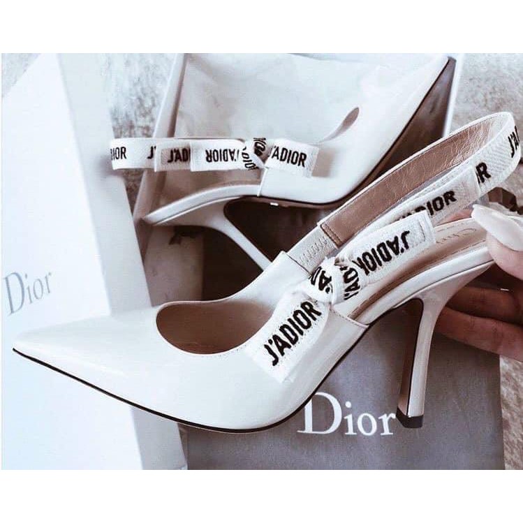 Cao gót nơ bóng gót cao màu trắng LT fullbox túi giấy