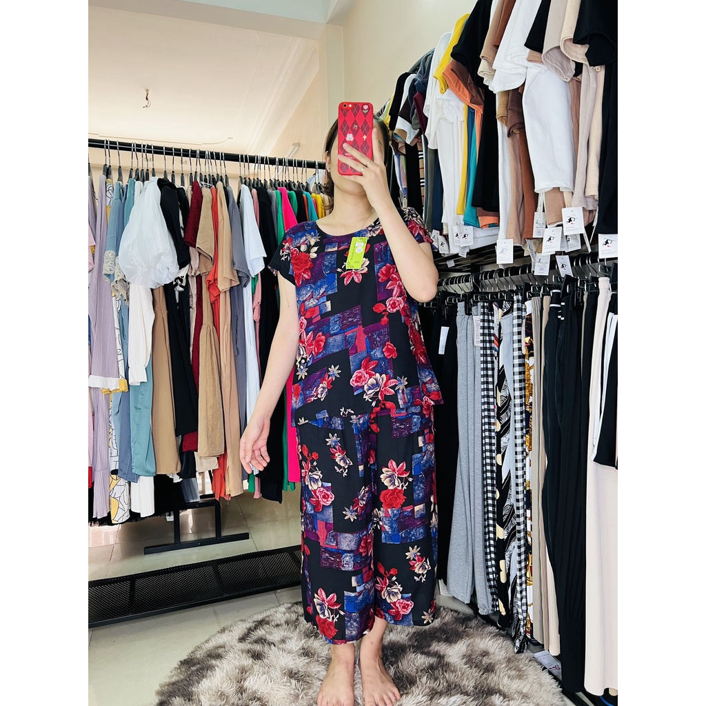 Bộ mặc nhà trung niên vải lanh ỐNG SỚ 2 TÚI SÂU TO, áo ngắn tay quần lửng ống rộng cho bà cho mẹ Minxu shop GS13