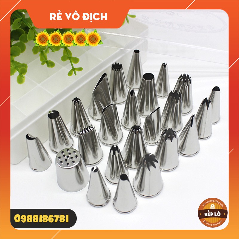 Bộ 24 đui bắt bông kem bằng thép không gỉ dành cho người mới bắt đầu có hộp đựng SIÊU XỊN