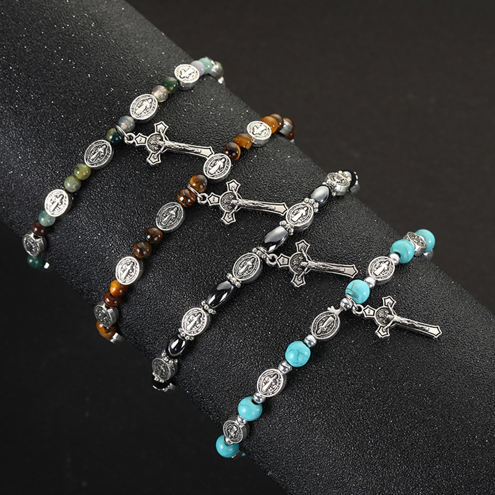 Vòng Tay Chuỗi Hạt Đá Mắt Hổ 4 Kiểu Phong Cách Công Giáo Charms