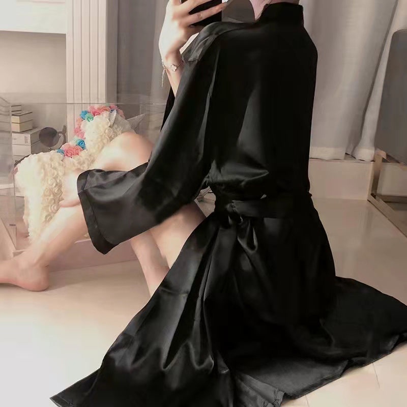 Pijama Sling Dress Sexy Long Dress Sexy Silk Nightgown Long Sleeve V-neck Sexy Fashion For Women
