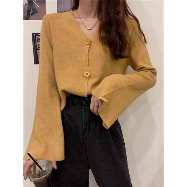 Áo len cardigan cổ tim cài cúc (hàng nhà máy Quảng Châu)