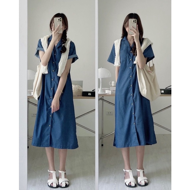 Váy Sơ Mi Giả Jeans Basic Ullzang Style