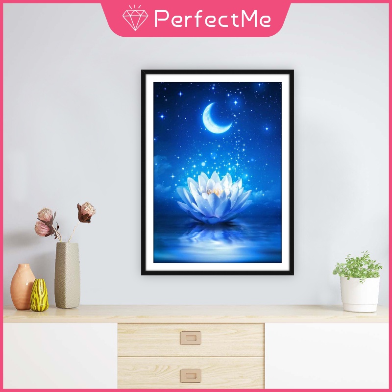 Tranh Đính Đá 5D Tự Làm Hình Mặt Trăng Và Bầu Trời Sao 30x40cm