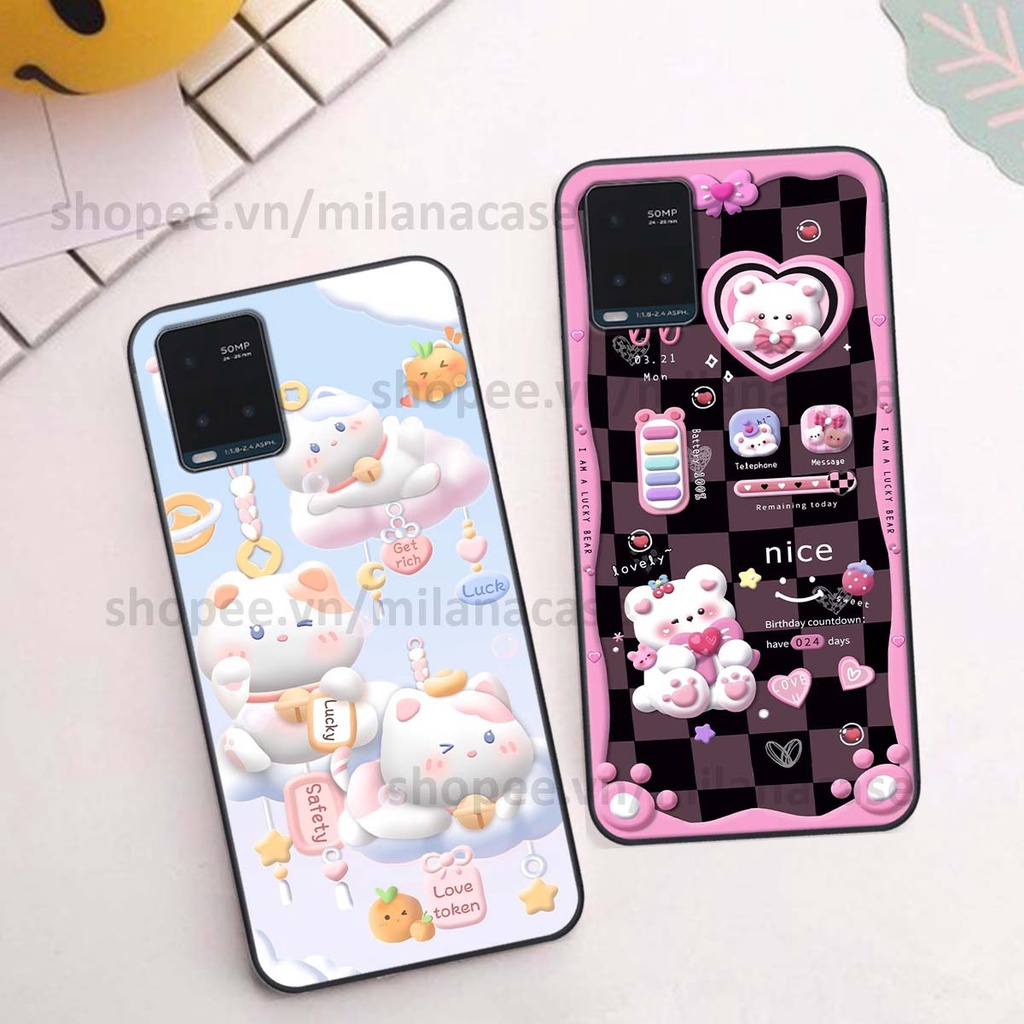 Ốp Vivo Y21 / Y21s / Y33s / T1x hình đồng hồ icon gấu mèo cute cực dễ thương ngộ nghĩnh