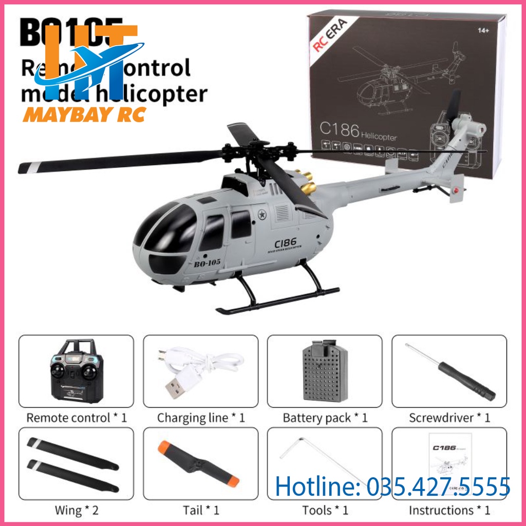 Máy Bay Trực Thăng C186 Scale BO105 4CH 6 Axis Gyroscope 2.4G RC Helicopter RTF