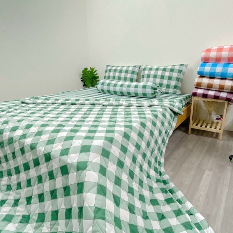 Bộ ga giường thun Hàn caro