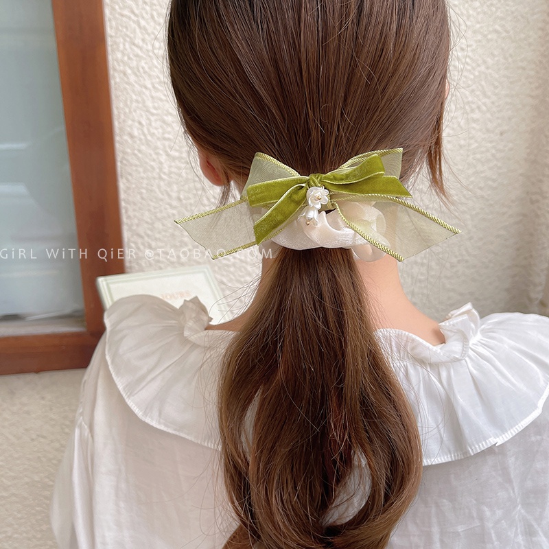 Dây Cột Tóc Đính Hoa Và Ngọc Trai Thời Trang Thanh Lịch Cho Nữ