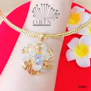 Kiềng cổ dạng dẹp mặt hoa xoáy giữa đính đá cao cấp orin D3995