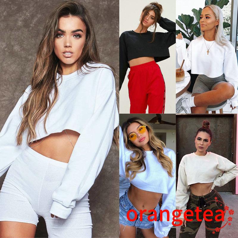 Áo Hoodie Croptop Tay Dài Dáng Rộng Phong Cách Thể Thao Mới