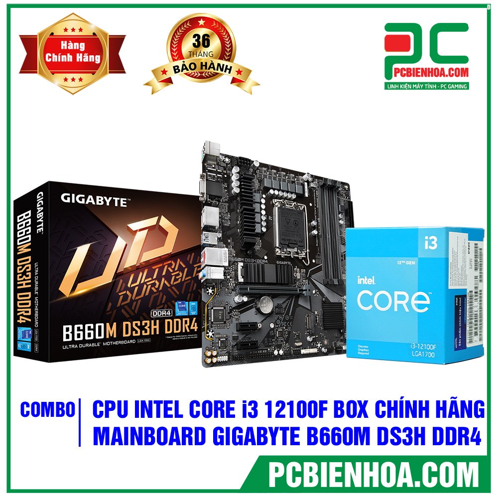 Combo Tết 2022 Intel thế hệ 12 soket 1700 I3 12100F + H610M/B660M chính hãng 36T