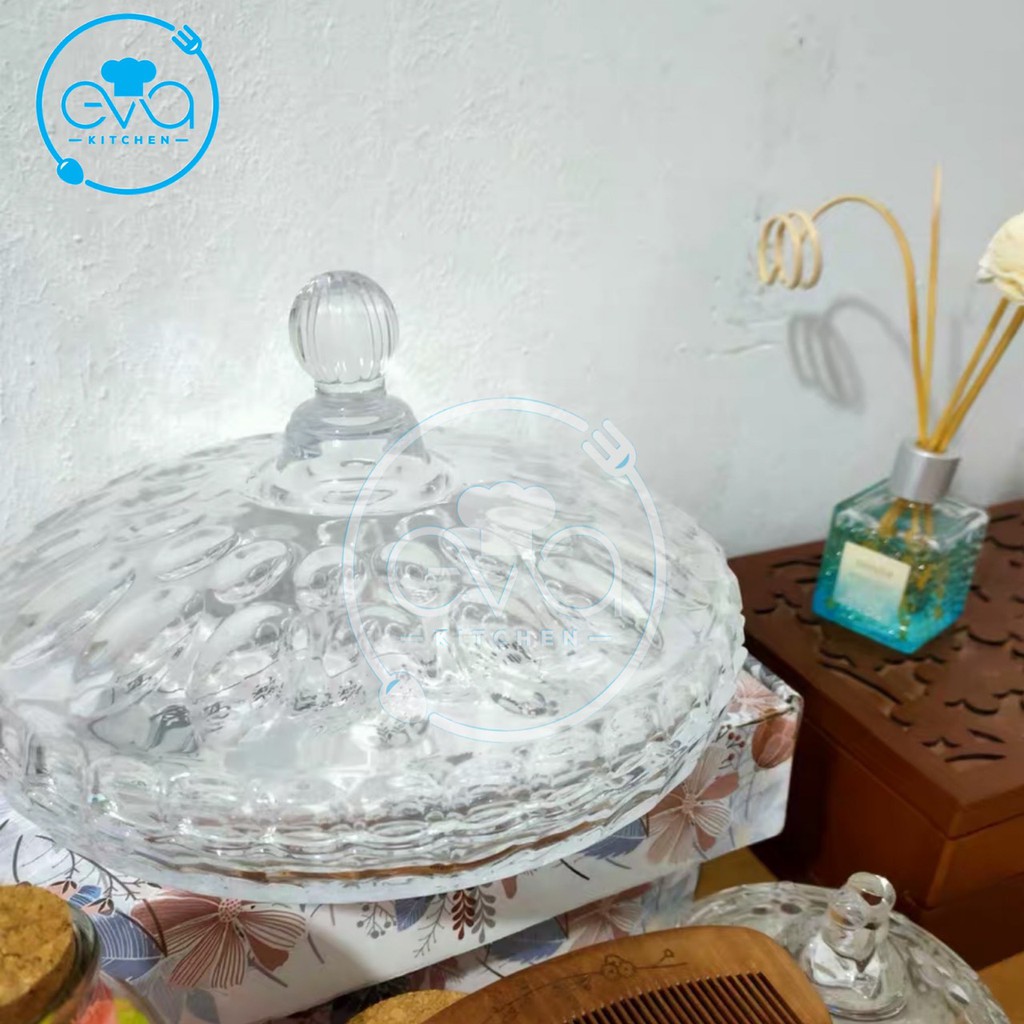 Khay Đựng Mứt Thuỷ Tinh Pha Lê Chia Ngăn Hoạ Tiết Chấm Bi Trắng Cao Cấp / Thố Mứt Tết 520-9 M3169
