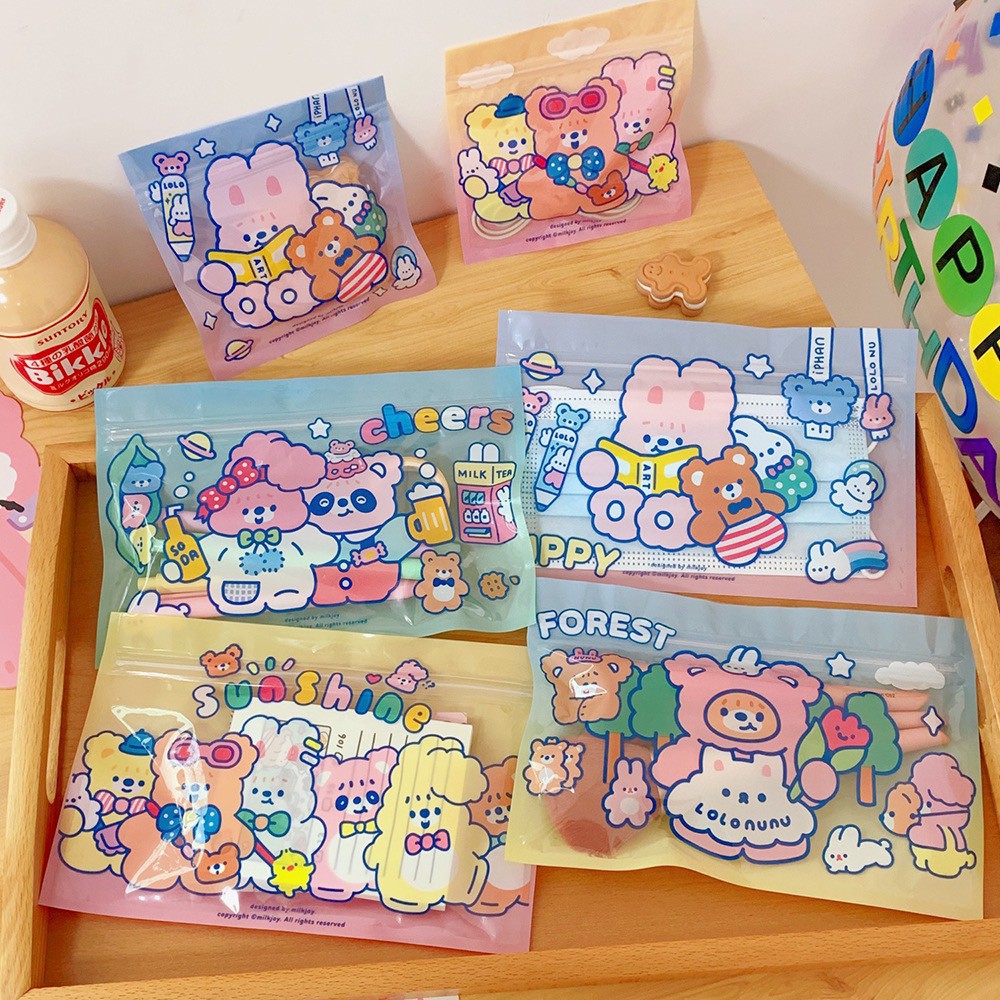 Túi zip gấu dễ thương đựng đồ ăn nhẹ,bánh quy túi kẹo nhỏ đựng bút T3