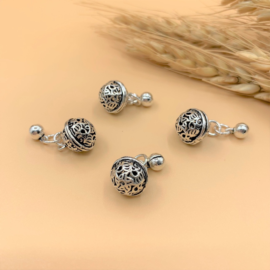 Charm móc treo chuông to nhỏ khắc hoa văn bạc thái - Charm Bạc 925 - Mã CA690